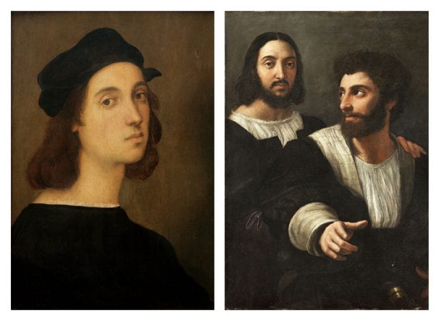 Da sinistra, Raffaello, autoritratto, autoritratto con un amico